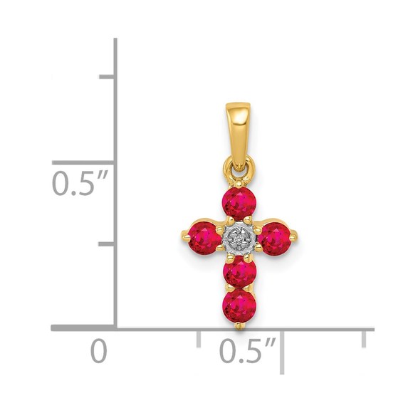 14k Yellow Gold .30 Red Ruby & Diamond Cross Necklace Charm Pendant - Picture 4 of 4
